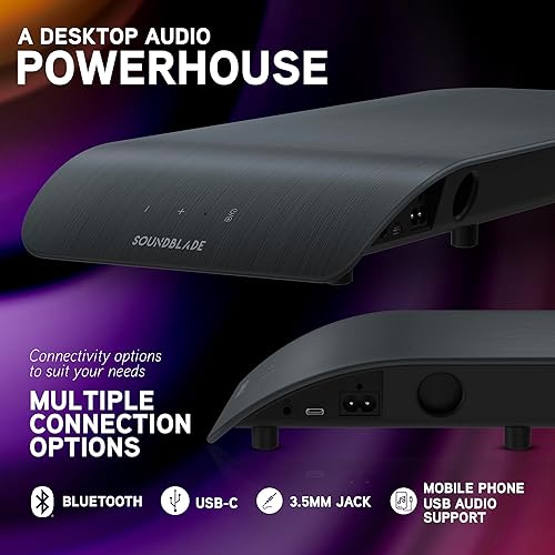 Miniatura 5 de BlueAnt Soundblade - Barra de sonido debajo del monitor, altavoz de escritorio de 120 W 2.1 canales con USB-C y Bluetooth 5.3 para PC, Mac, juegos,