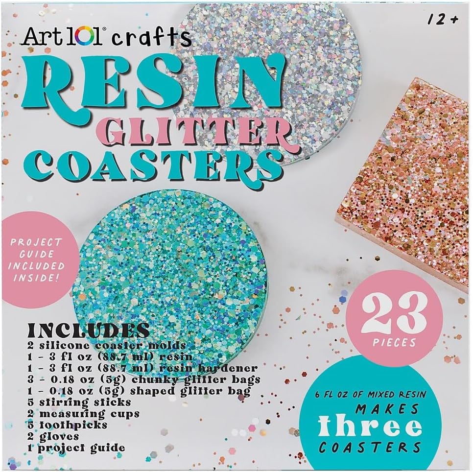 Art 101 Crafts Resin Glitter Coaster Kit, Assorted Colors, 6/Carton (40064)