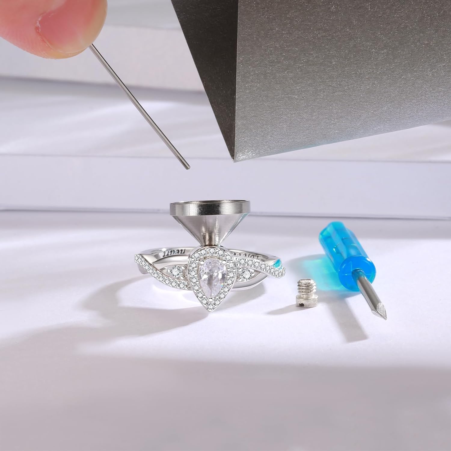 Sterling Silver Urn Ring for Ashes: Women Teardrop Cubic Zirconia Ash Infinity Ring Memorial Cremation Jewelry Bereavement Keepsakes Gift for Loss of a Loved One - Image 5