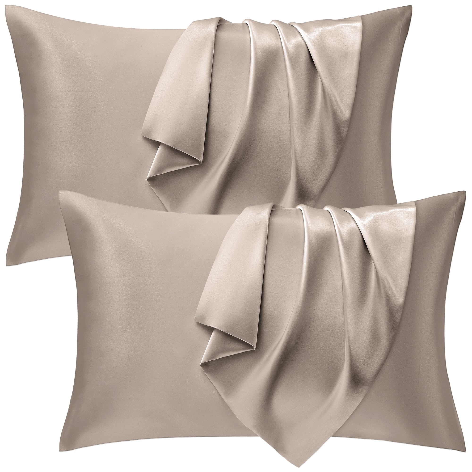 Seiwohl Funda de Almohada 70x40 Saten Pack 2, para Cabello y Piel, Similar a la Seda Fundas Almohada 40x70, Topo OEKO-TEX STANDARD 100