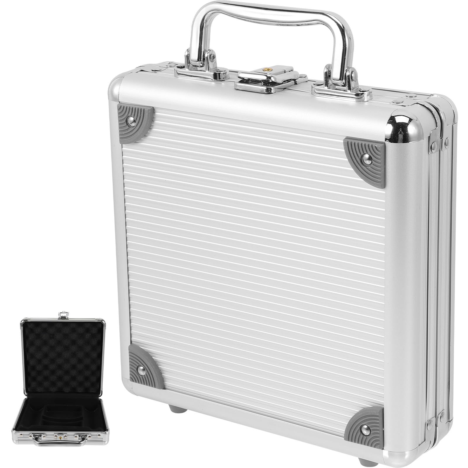 VOSAREA Boîte de Transport Poignée Portable pour Jetons de Poker en Alliage Argenté Grosse Capacité et Fermeture à Boucle Facile à Ouvrir