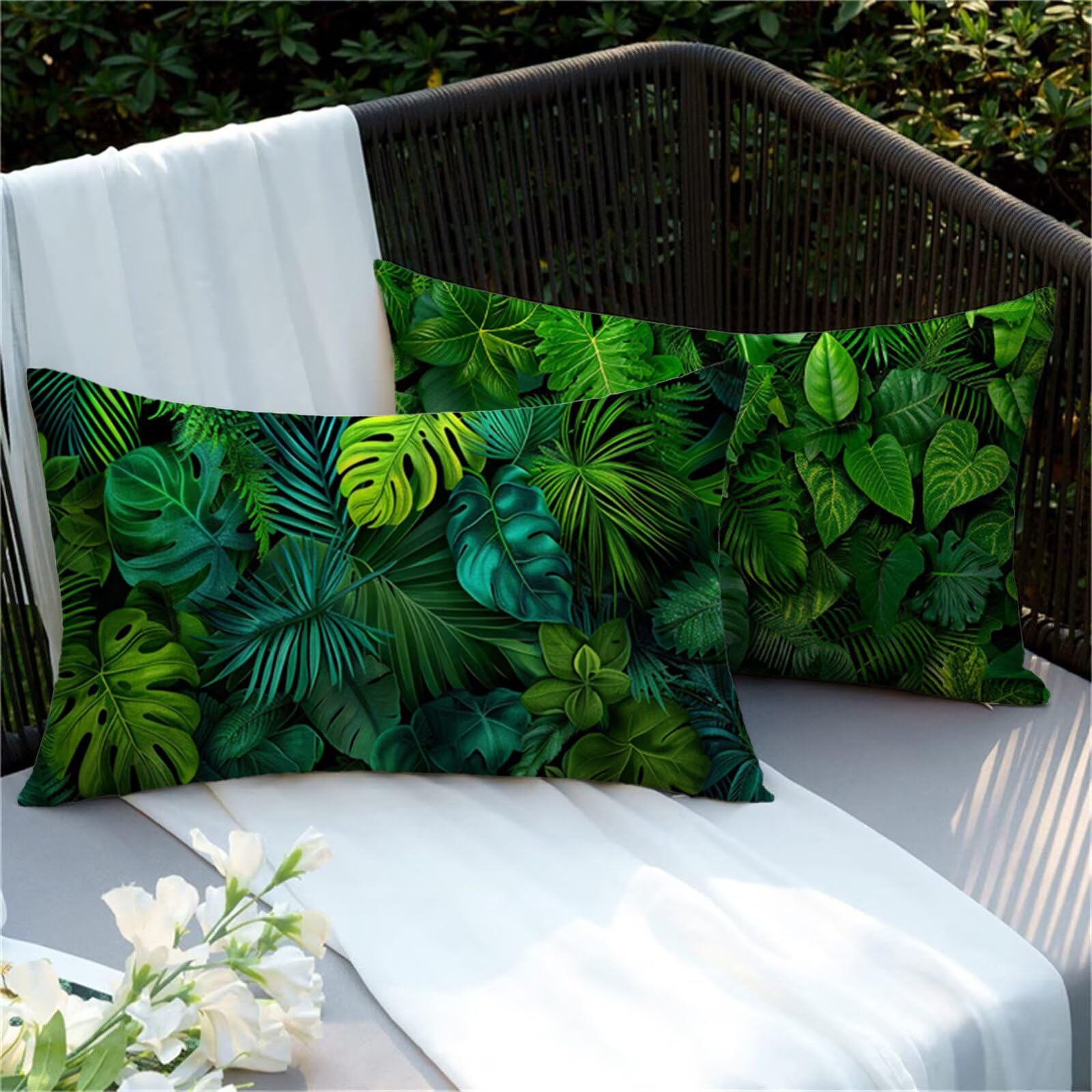 Plant Pillow Covers 16x24 Set of 2, Leaves Throw Pillow Cover, Outdoor Waterproof Linen Long Pillows Case with Invisible Zipper, Decorative Pillows