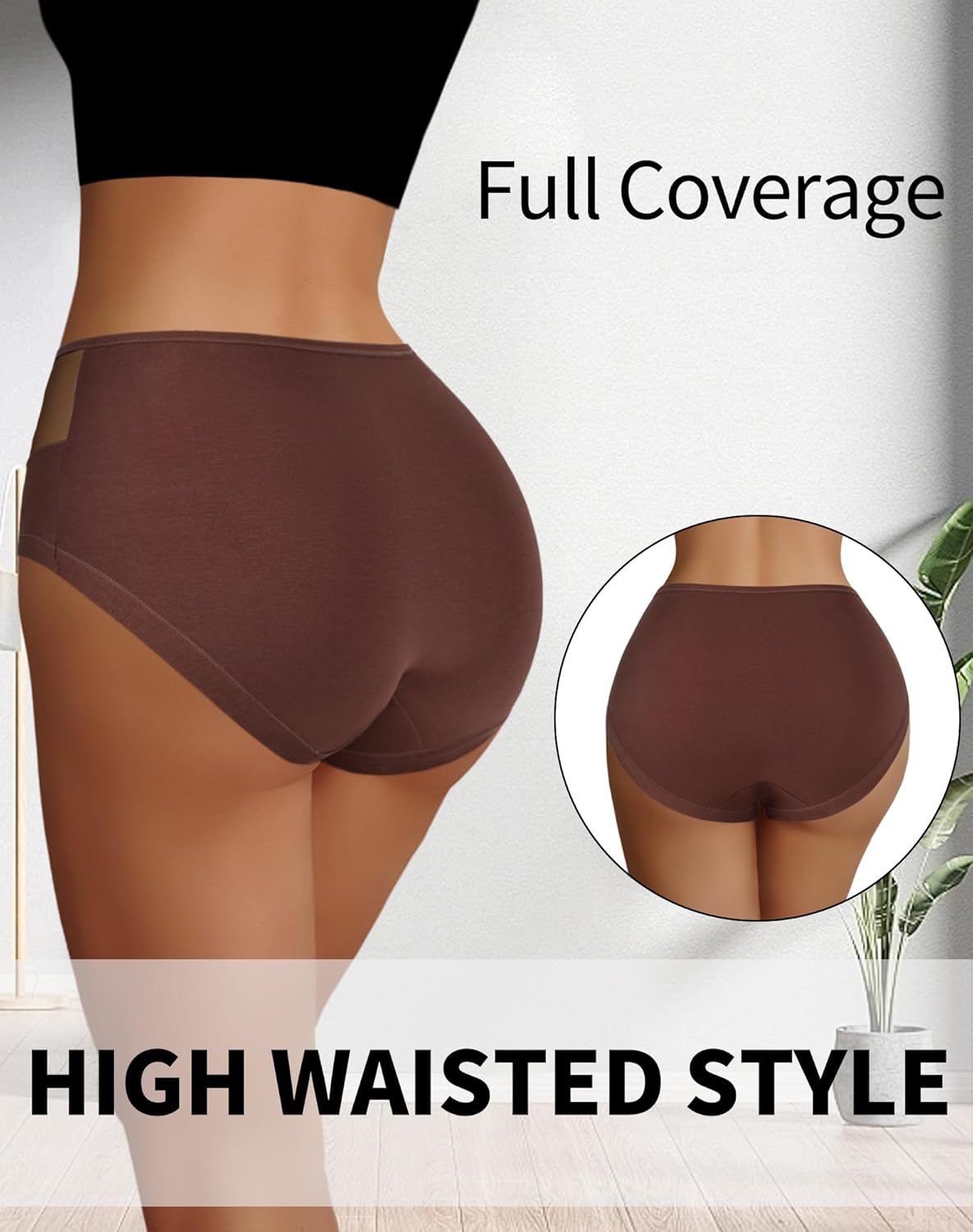 Women's Cotton High Waisted Underwear, Transparent Mesh Stretch Briefs, Full Coverage Ladies Panties 4 Pack - Image 4