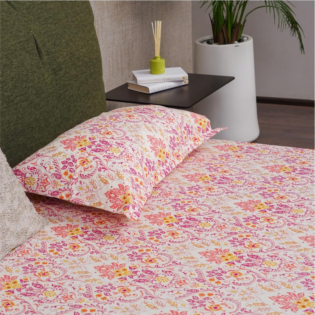 Urban Space Regal 100% Percale Cotton 200 TC Printed Bedsheet for Single Bed with 1 Pillow Cover (Size 58 x 90 inches, Mughal Garden-Peach) (B0CPM6WR79) Amazon Price History, Amazon Price Tracker