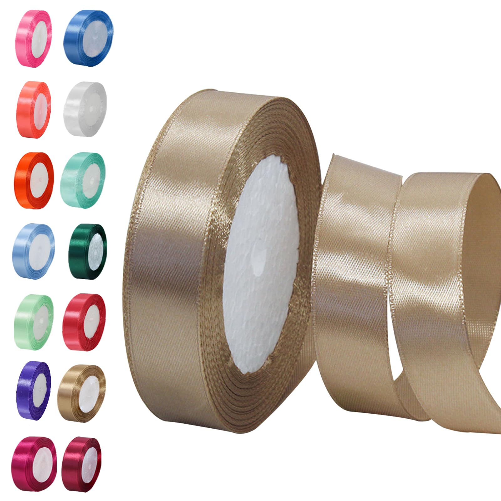 Champagne Gold Satin Ribbon 10mm, 23 Meters Champagne Fabric Ribbons Double Sided Silk Ribbons for Gift Wrapping, Crafting, Hair Bows, Balloons, Wreaths, Cakes, Wedding Party, Christmas Decoration — view 66