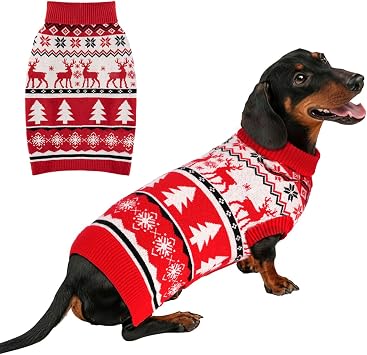 Christmas Dog Sweaters for Small Medium Large Dogs Girl Boy Knit Turtleneck Double Dog Sweater Clothes Winter Thick Warm Pet Puppy Outfit Snowflake Pattern for Holiday Christmas