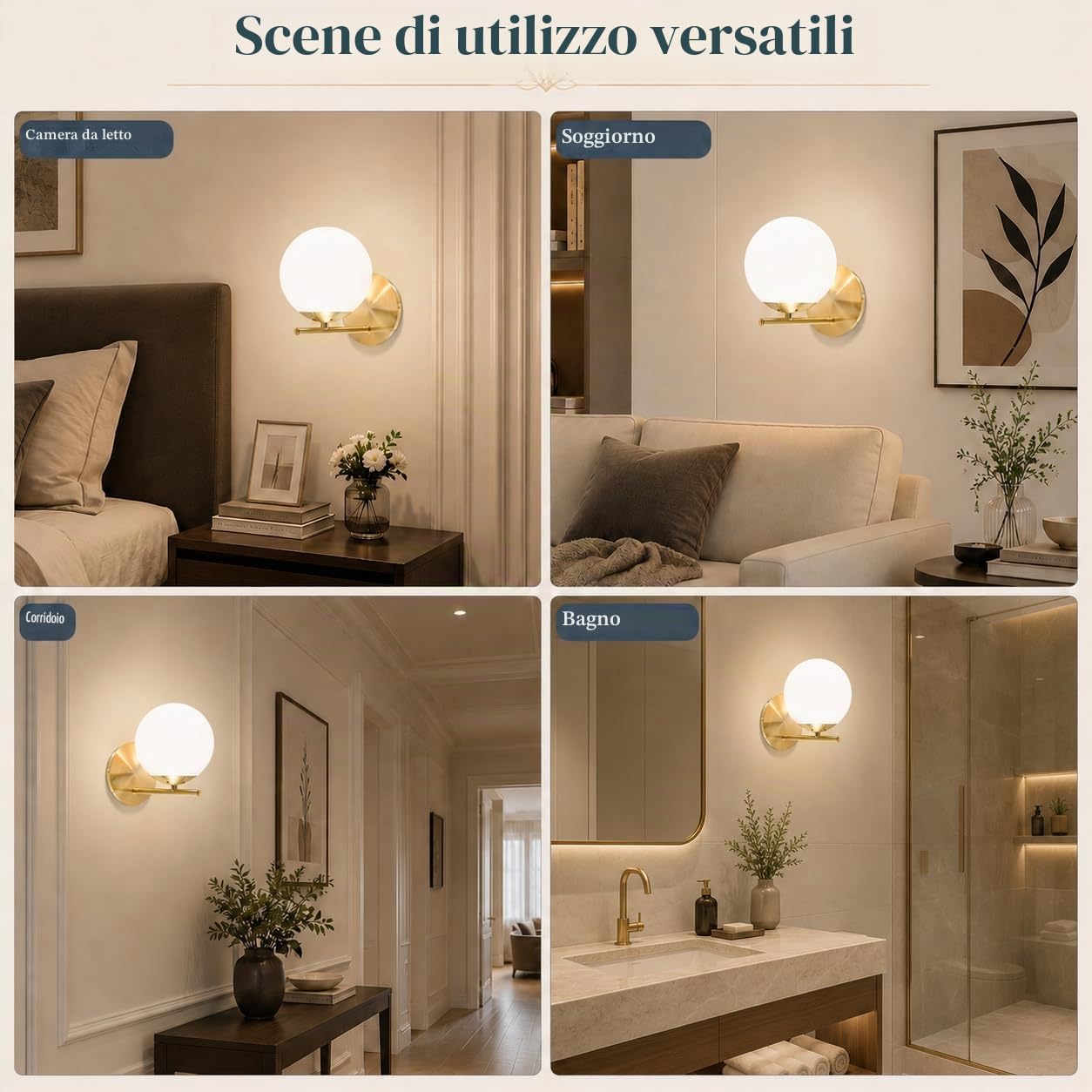 ZMH lampada da parete per interni bagno - lampada da letto oro E27 palla