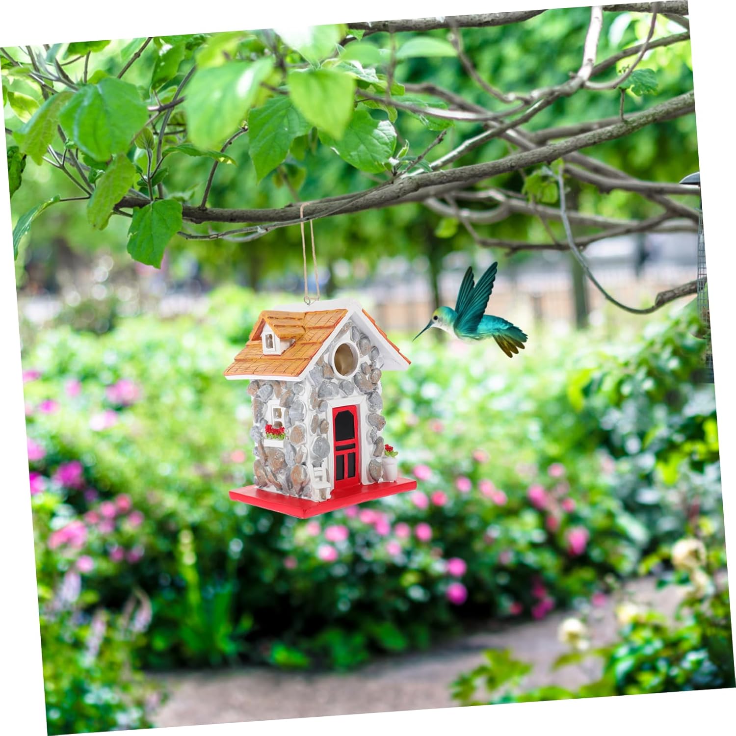 Garneck Resin Bird Nest Large Stone Birdhouse Garden Decor Outside Bird House Easy to Hang