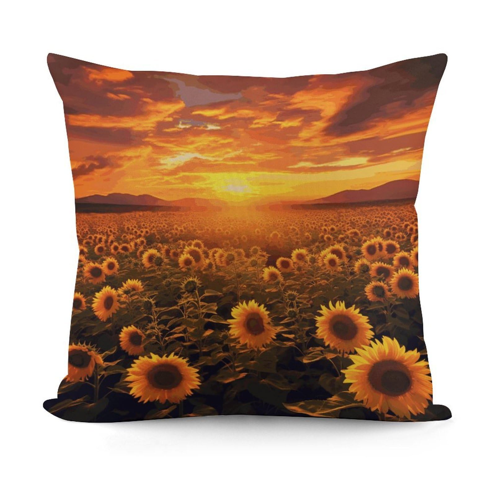 Adfgyerh Style Sunflower Field Sunset Sea Of Flowers Decorative Pillow Covers, Throw Pillow Covers Soft For All Seasons, Pillowcases For Couch Living Room Sofa Bedroom 18X18 Inch