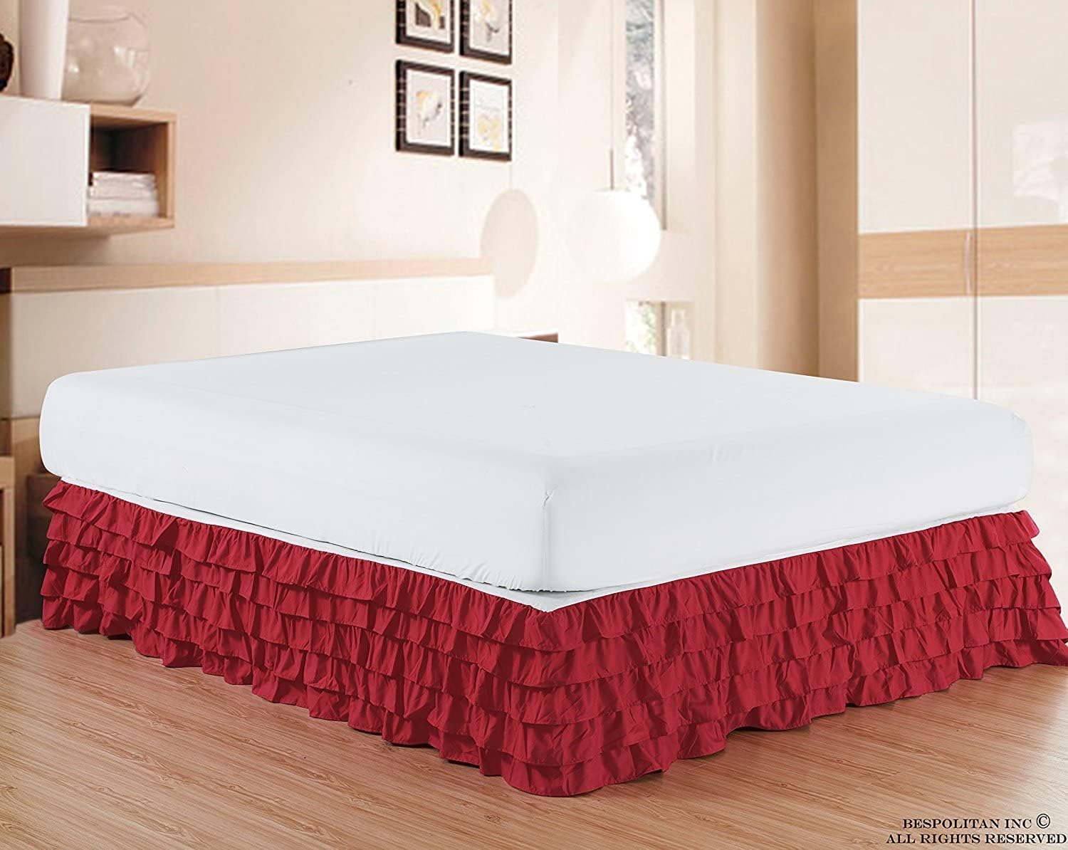 Elegant Comfort Luxurious Premium Quality 1500 Thread Count Wrinkle and Fade Resistant Egyptian Quality Microfiber Multi-Ruffle Bed Skirt - 15inch Drop, Full, Burgundy