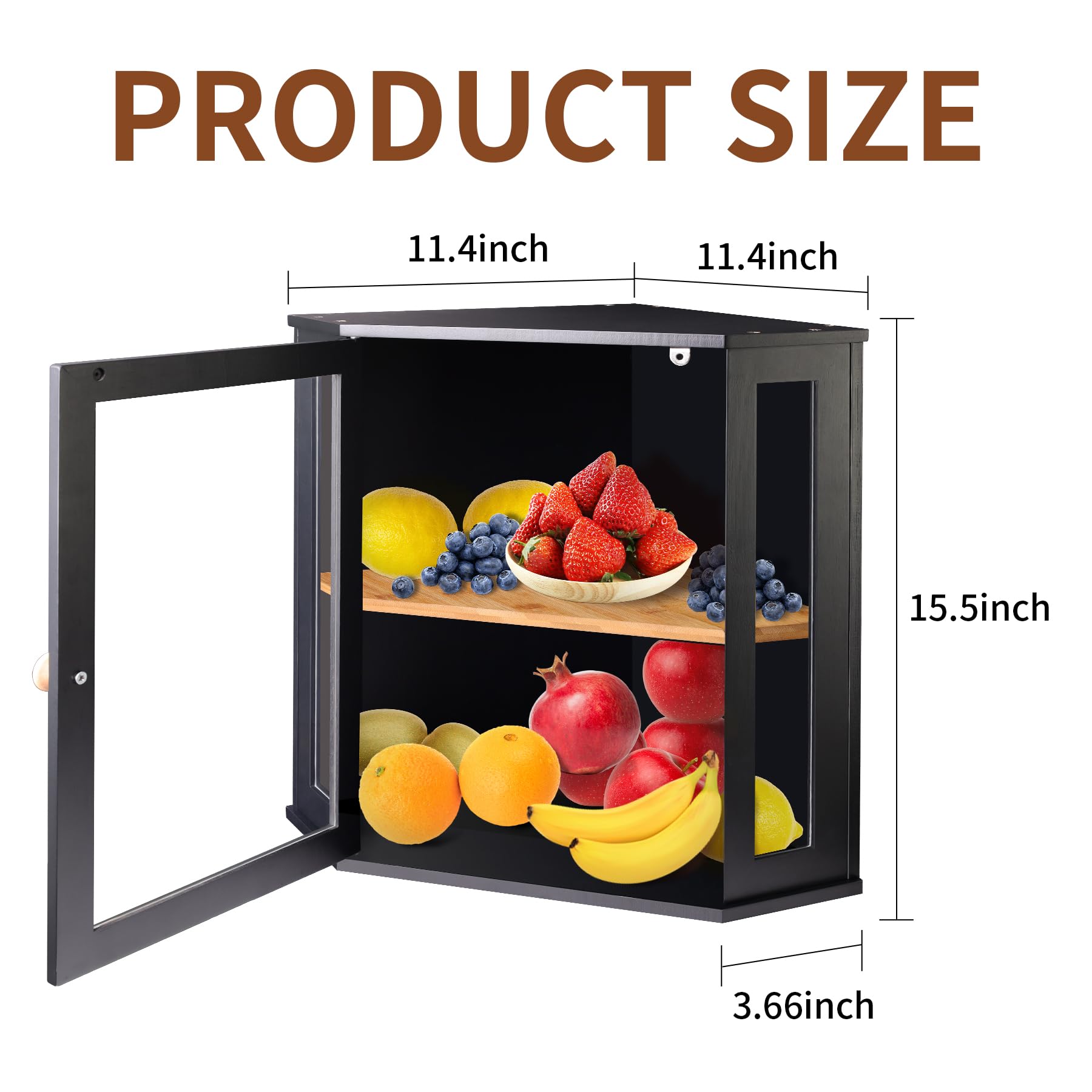 SECIVLOT Bread Box for Kitchen Countertop,Bamboo Large Bread Container Double Layer Bread Storage,Wooden Corner Bread Boxes with Clear Window for Home (Black)