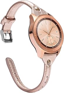 Wearlizer Slim Leather Compatible with Samsung Galaxy Watch 5/ Galaxy Watch 5 Pro/ Galaxy Watch 4 40mm/ Galaxy Watch Band 42mm 46mm/Galaxy Active 2 Bands 42mm Womens Mens Strap Wristband Leisure Unique Bracelet(Silver Clasp) for Galaxy watch (Rose Gold)