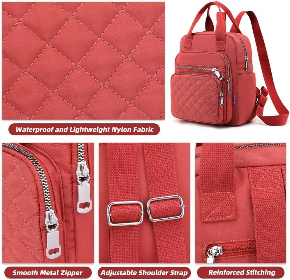 Small Backpack for Women Casual Quilted Square Bag Waterproof Multi Pockets Daypack Lightweight Top Handle Satchel - Image 6