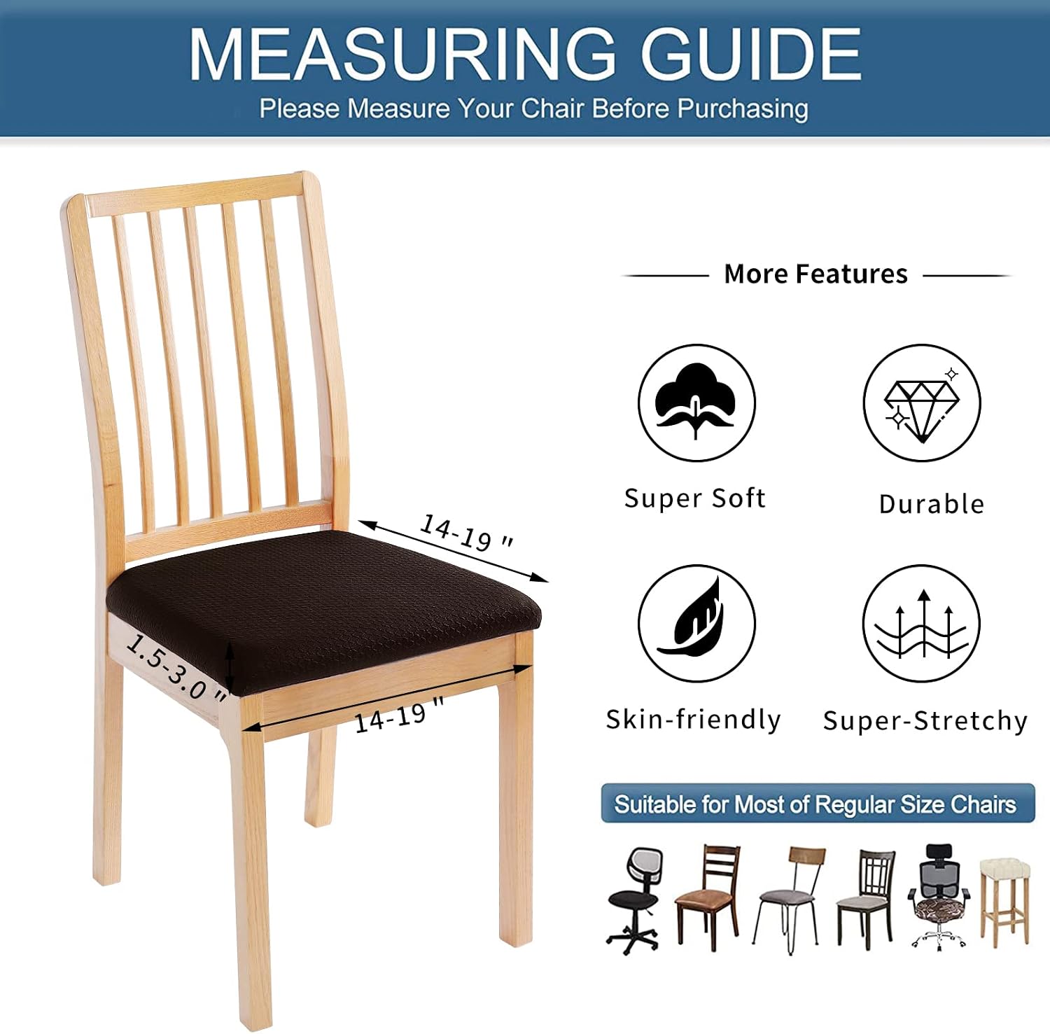 smiry Waterproof Seat Covers for Dining Room Chairs, 4 Pack Stretch Jacquard Kitchen Dining Chair Seat Cover Protectors with Hooks, Chocolate