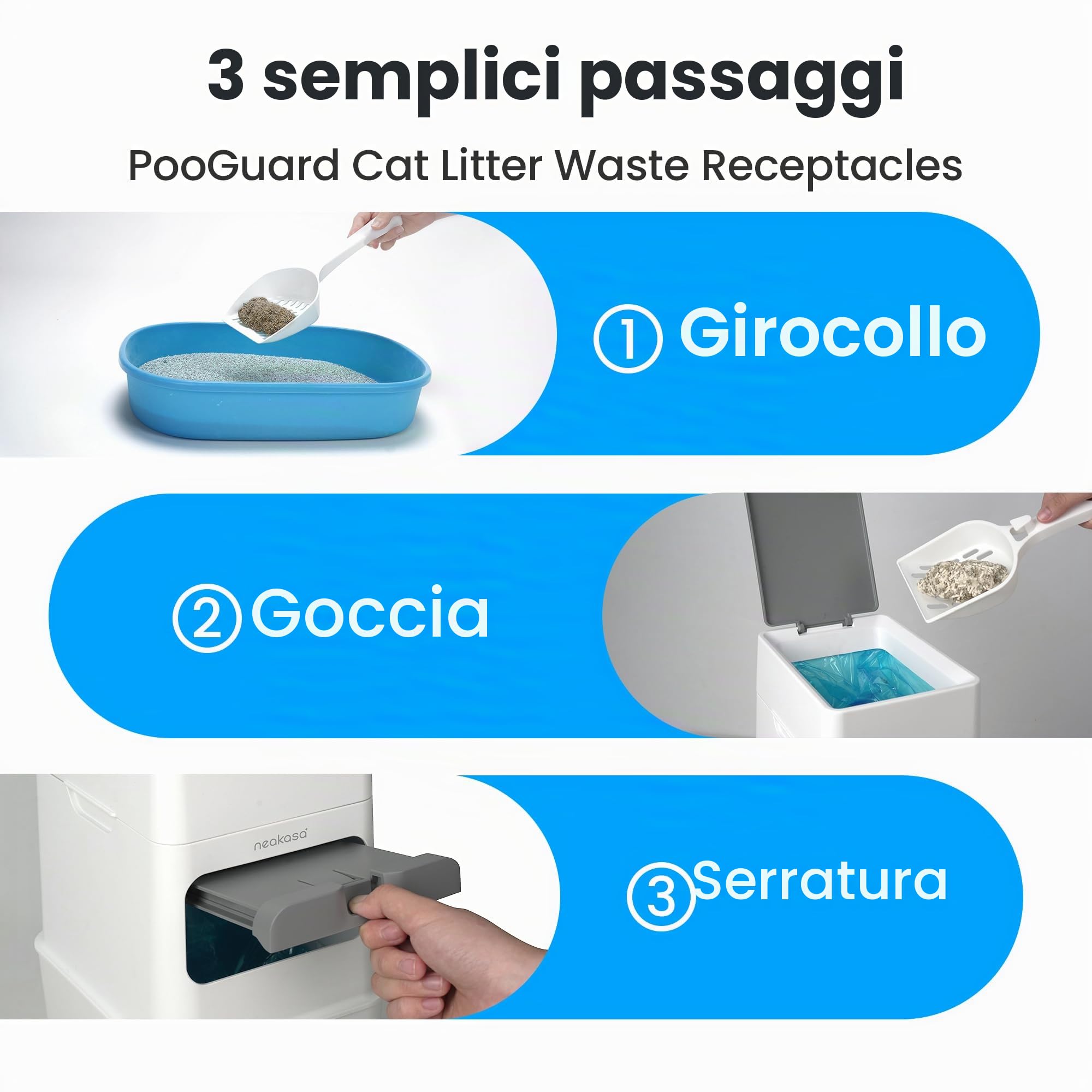 Neakasa PooGuard, cestino per lo smaltimento della lettiera, 9,2 l, per lettiera per gatti, rifiuti e pannolini, con finestrella di visualizzazione, apertura più ampia e sacchetto di ricarica per 4