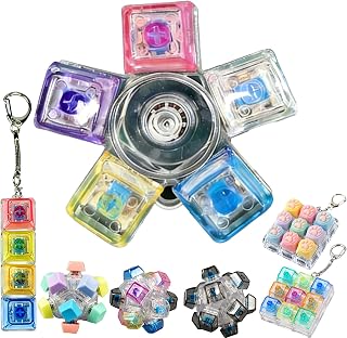 Bornoon キーボードキーホルダー LEDライト付き メカニカルキー ストレス解消 フィジェットトイ，5キーカラー | 押せるキー カチカチキー キーキャップ風 光る ミニキーボード キーホルダー バッグチャーム デスクアクセサリー PC好き ゲーマー プレゼント