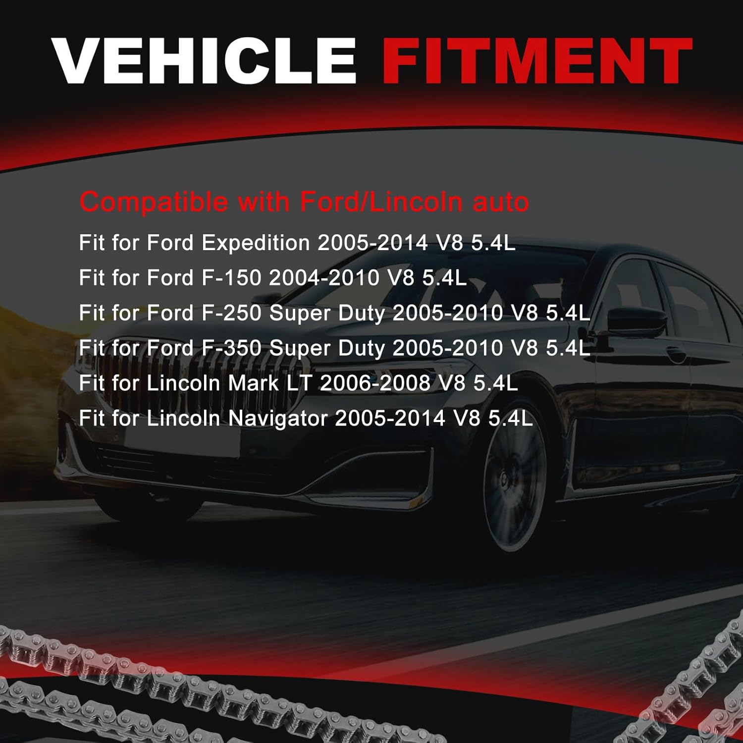 Timing Chain Kit 5.4L Fit for F150 2004-2010 for F250 F350 Super Duty 2005-2010, for Expedition/Navigator 2005-2014, for Mark LT 06-08, Engine Time Parts Set TK-FD019-1-S869