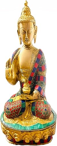 QT S - Estatua de Buda de latón con acabado de piedra de bendición antiguo Buda tibetano de 11 pulgadas, ídolo para la paz, meditación y protección, disponible en Yaxa Costa Rica