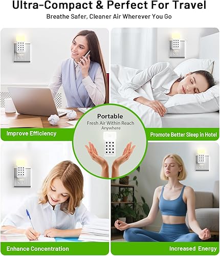 Miniatura 6 de ySky Purificador de aire enchufable para el hogar (paquete de 3), purificadores de aire de iones negativos con sensor de movimiento LED, luz