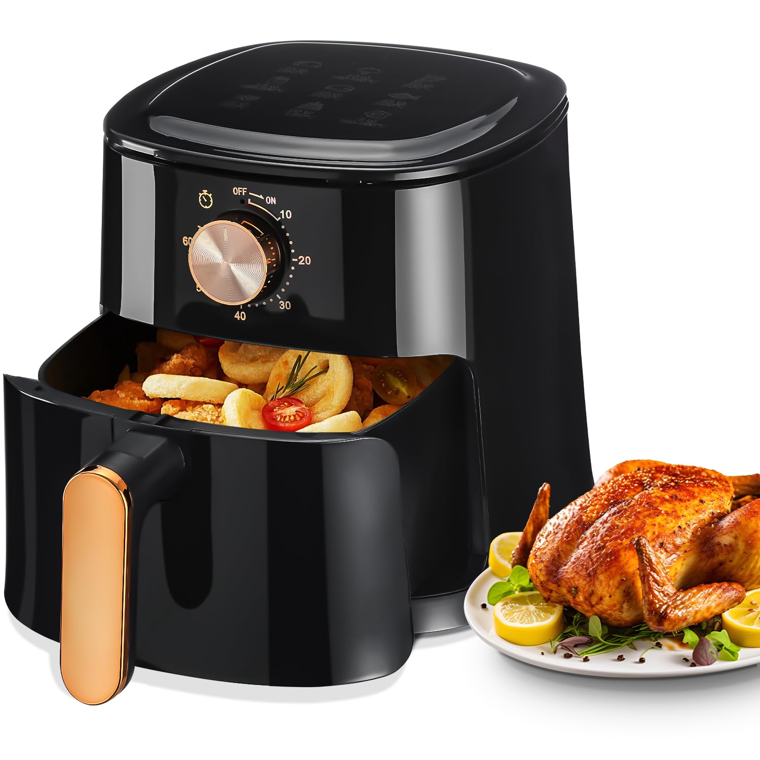 Freidora de Aire de 4 l con circulación rápida, Temporizador de 60 Minutos, 1800 W, Temperatura máxima de 200 °C, freidora Saludable, hornea, asa y gratina, Apta para lavavajillas
