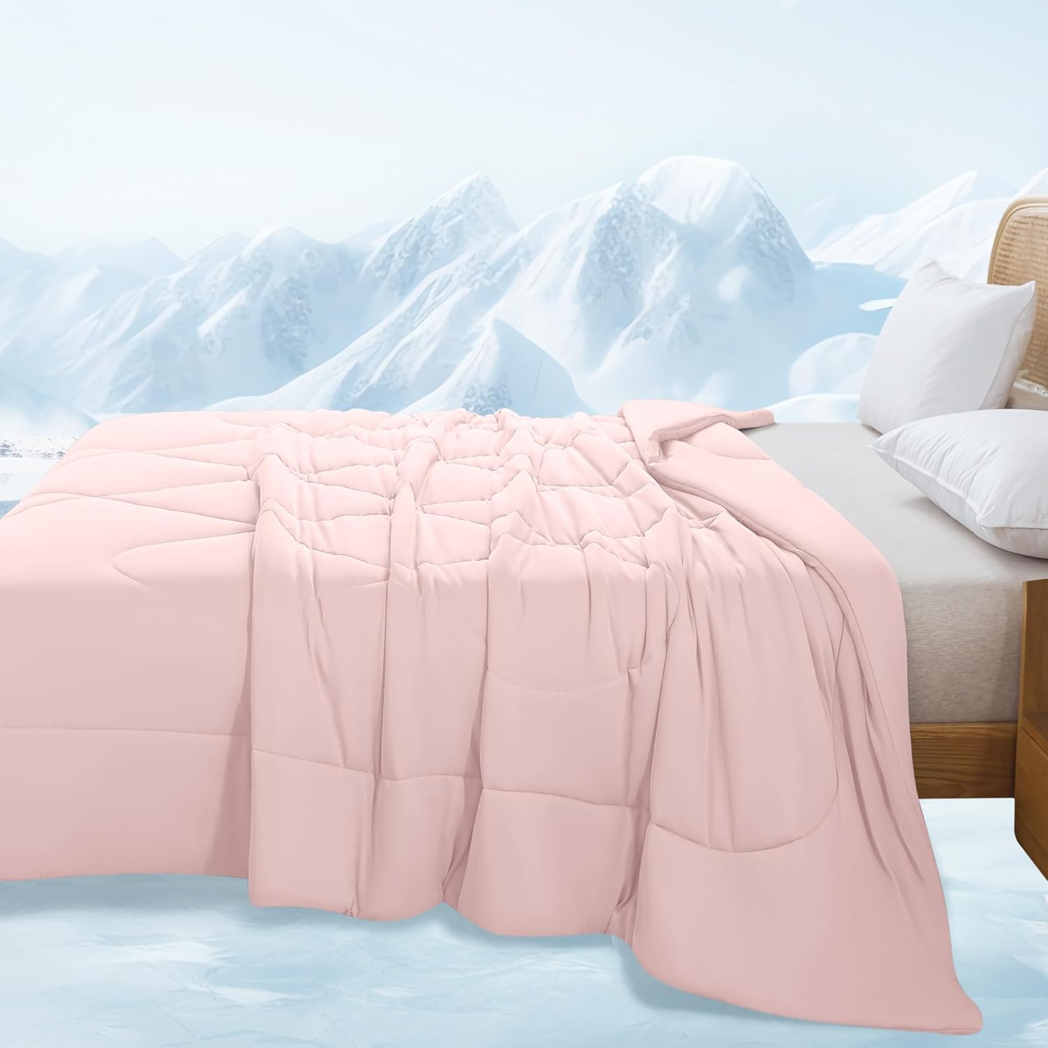 MASVIS Cooling Blankets for Hot Sleepers, Luxury Lightweight Cozy Soft Throw for Night Sweats Double Sided Breathable Blanket for Bed Couch Sofa, Q-Max 0.4 Cold Tech Ice Blanket, Twin (68"x90"), Pink