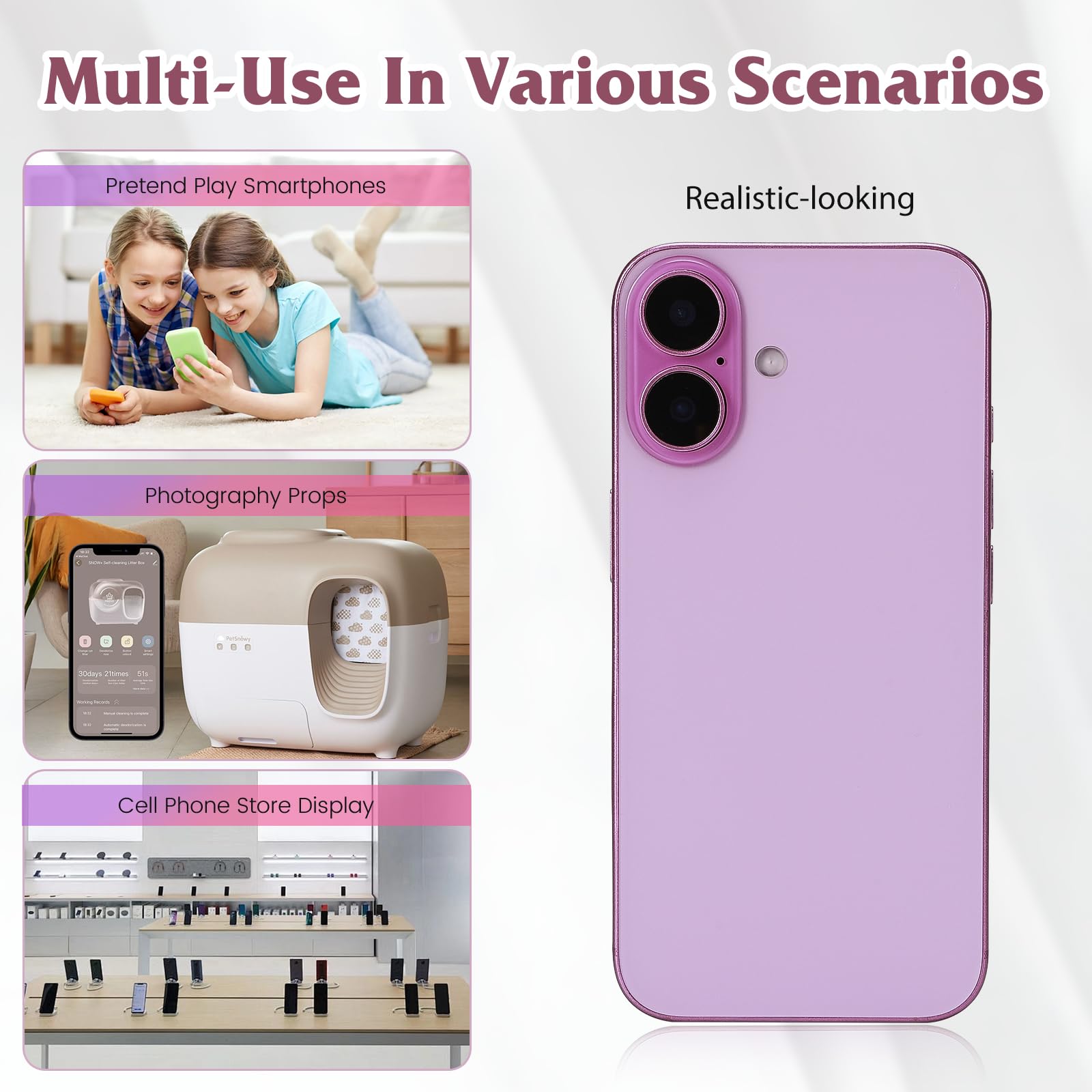 Modelo de teléfono falso falso, parece el teléfono real compatible con el teléfono 16, para exhibición de tienda de teléfonos celulares o enviar un teléfono de juguete 16 para niños (arcoíris rosa) 7