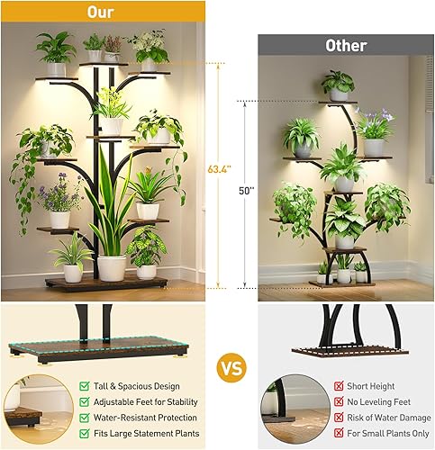 Miniatura 3 de ikkle - Soporte para plantas de interior con luces de crecimiento, estante para plantas de 64" de alto, estante para plantas de esquina de 9 niveles