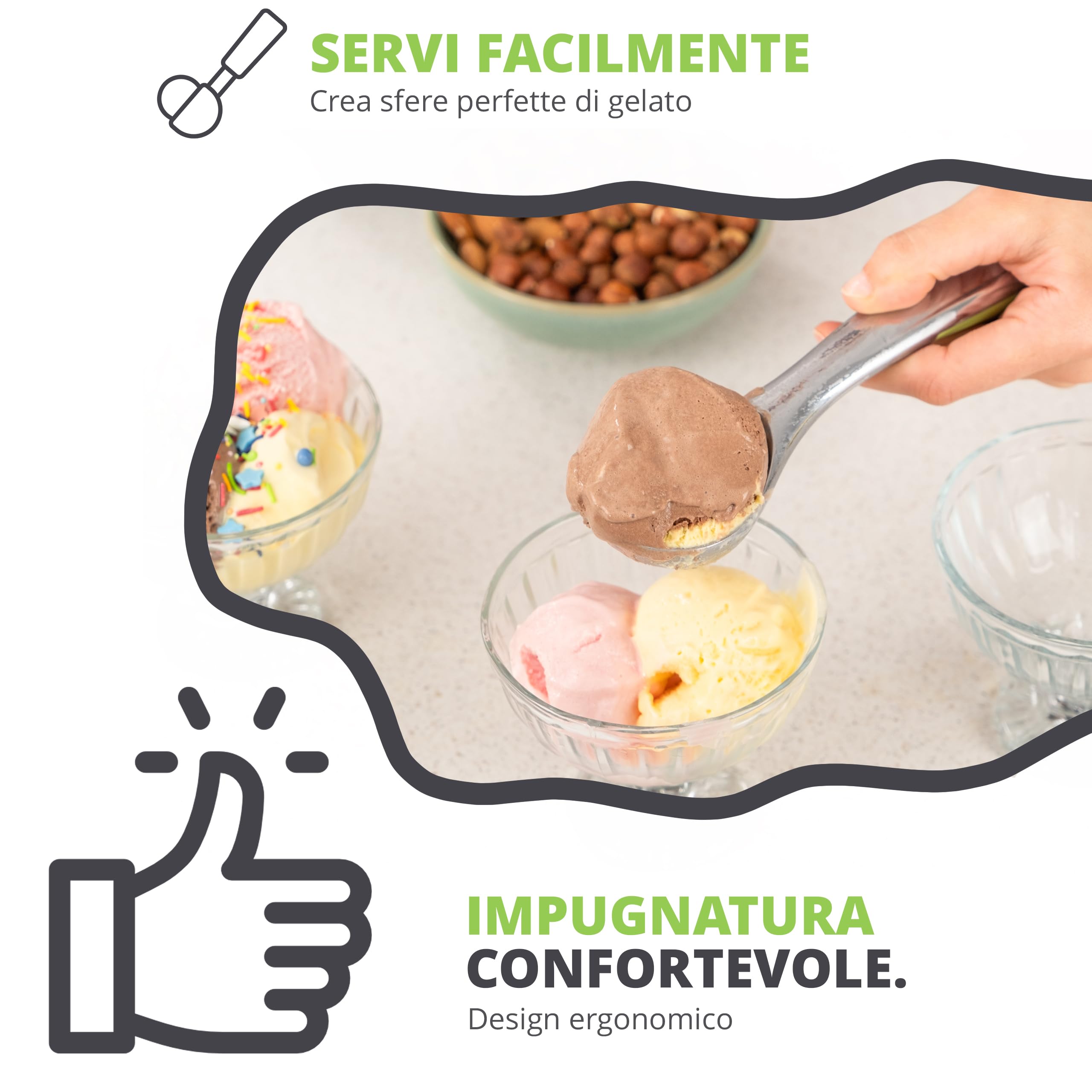 Oliver's Kitchen Cucchiaio gelato professionale in acciaio inox presa ergonomica