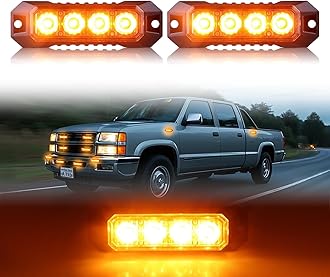 LED Emergency Amber Strobe Flashing Grille Strobe Lights for Trucks 4LED Surface Mount Strobe Beacon Hazard Warning Safety Light for Car Truck Van Off Road Vehicle ATV SUV 2PCS