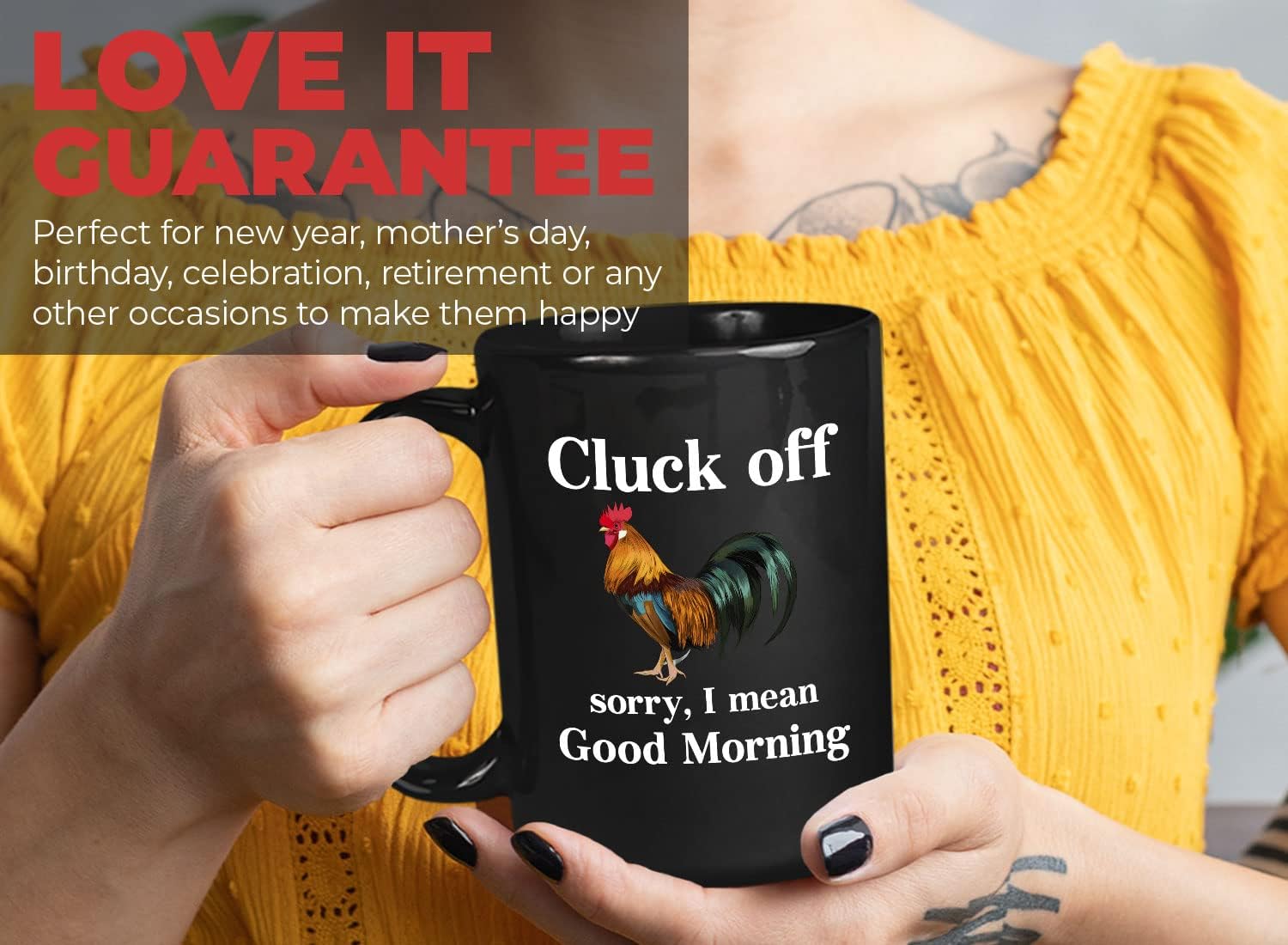 Bubble Hugs Sarcasm Coffee Mug 15oz Black - cluck off sorry - Chicken Gag Gifts Farming Gifts Barn Animal Farmer Chicken Lady Rooster Hen Chicken Theme Chicken Coop