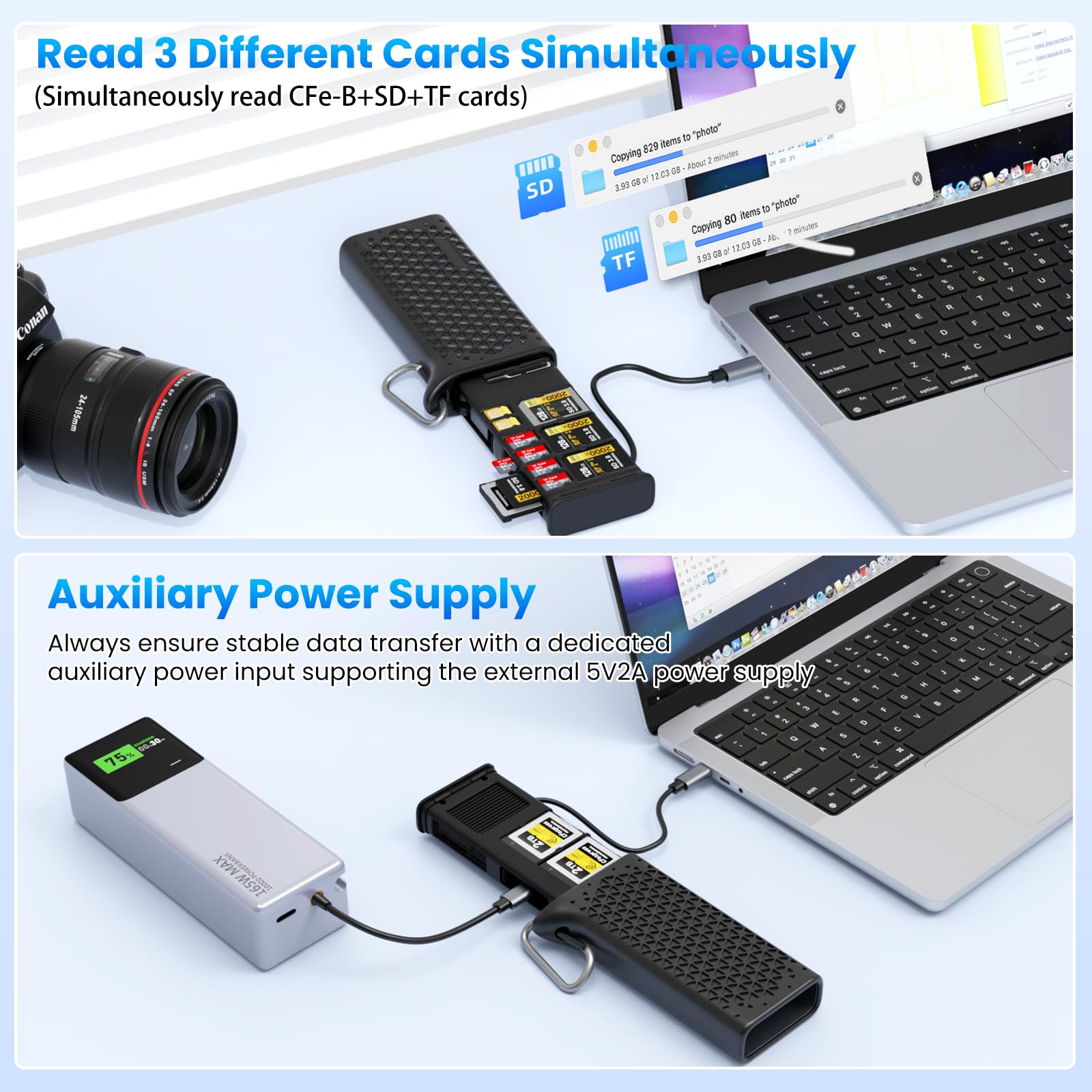 Lecteur Cartes CFexpress Type B/SD/Micro SD 10Gbps USB3.2 Gen2 Haute Vitesse Carte Adaptateur & Portable Stockage Case pour 2XCFe TypB +3XSD+ 4XTF+ 2XSIM Card, pour Photographie/Vlogging/Drones/Phone