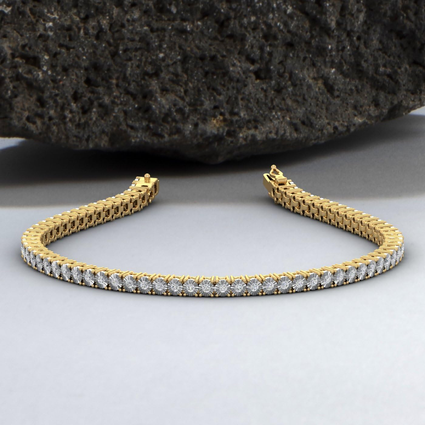 1/2 Carat Natural Diamond Box Chain Tennis Bracelet for Women in 10K Gold (7.25 Inch) (I2I3 Clarity)