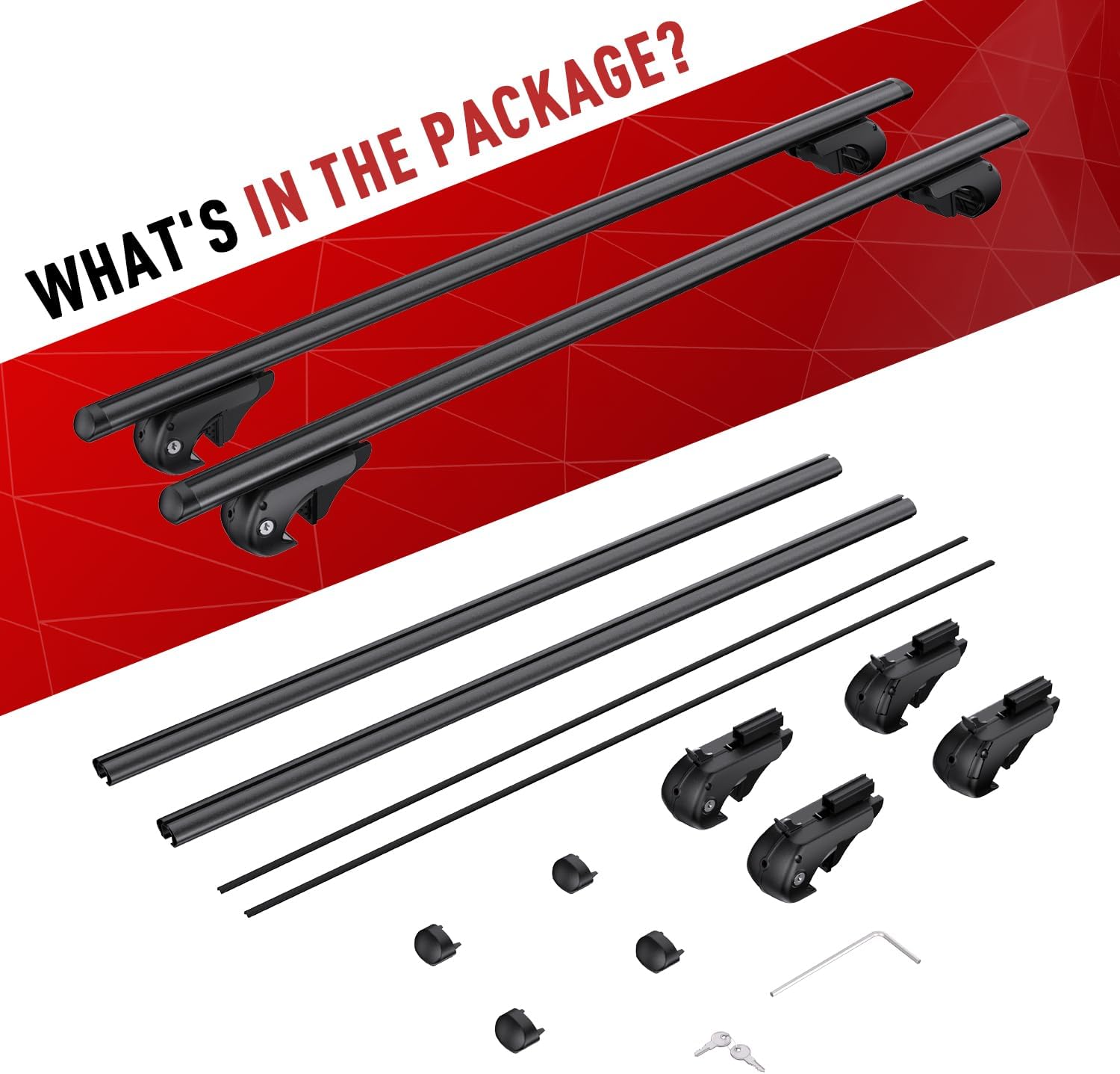 Roof Rack Cross Bars - Heavy Duty 52 Universal Kayak Roof Rack for SUVs & Cars, 200LB Capacity, Fits Raised Side Rails with Gap, 4 Anti-Theft Locks, Black (Pack of 2)