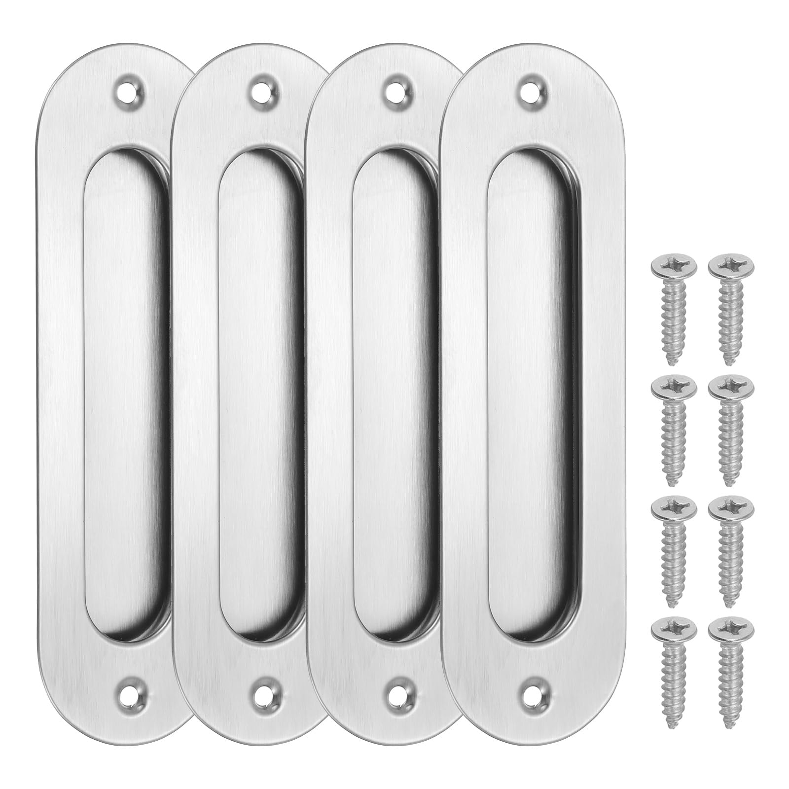 PATIKIL Recessed Finger Flush Pulls 5" 4 Pcs Pocket Door Handles Arc Sliding Closet Door Pulls Barn Hardware Set including Screws for Home Bathroom,Silver