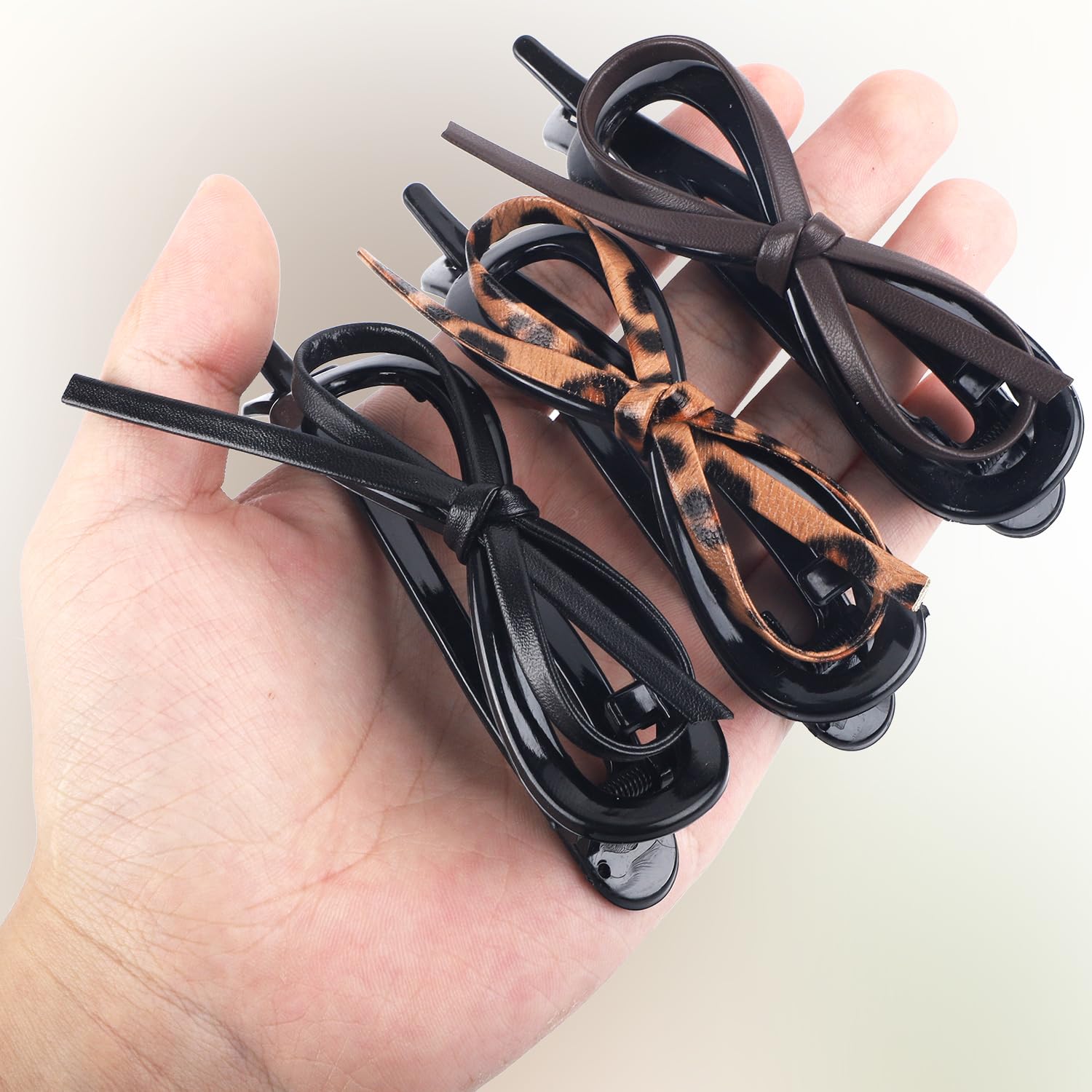 3pcs Bow Hair Clips for Women Elegant ABS Material Bow Claw Clips Anti-Slip Twist Bow Clips 3 Colors Flat Bow Claw Clips for Hairstyle - Image 3