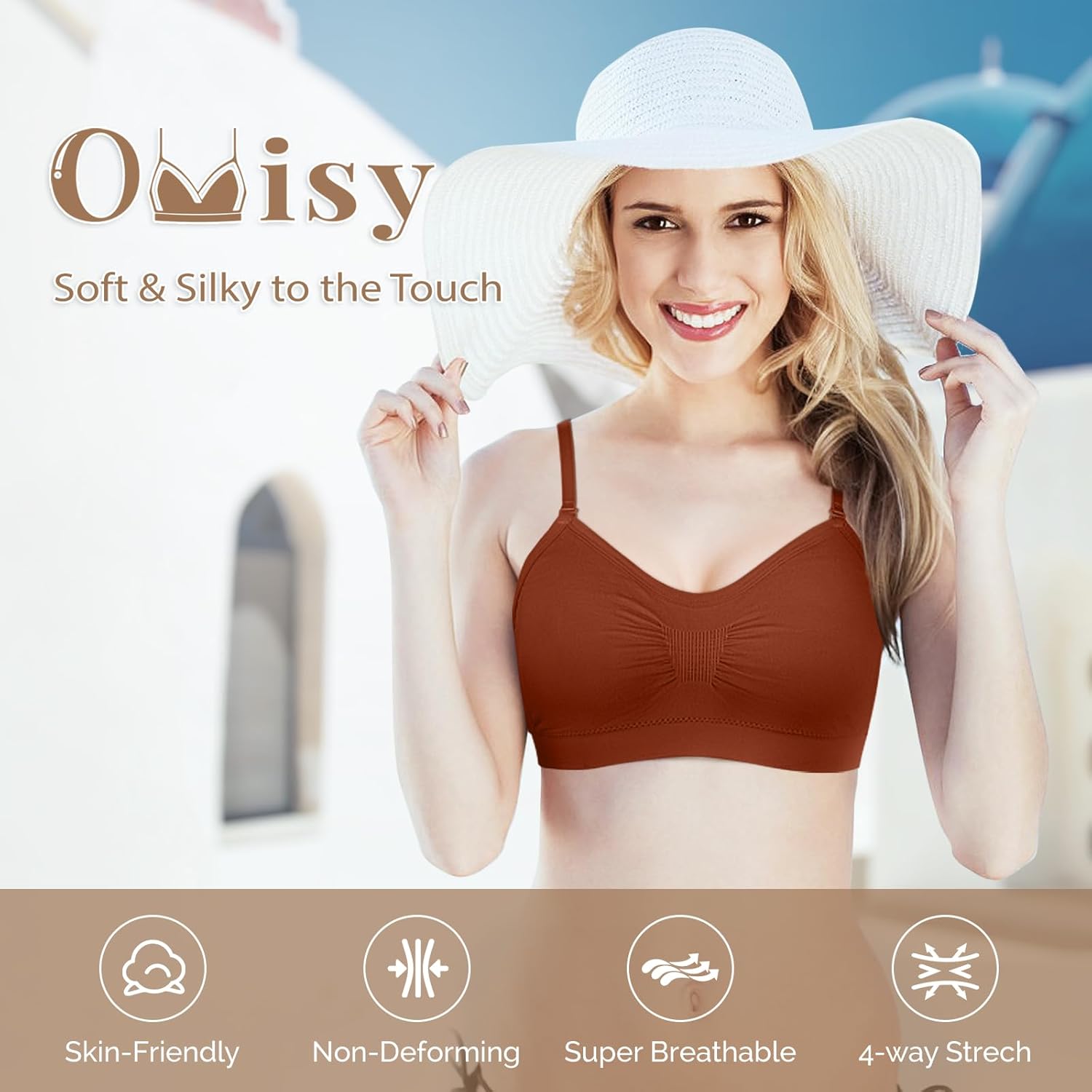 Omisy 4 Pieces V Neck Padded Bralette Cami Bra Wireless Tank Top Sports Bra with Adjustable Straps - Image 3