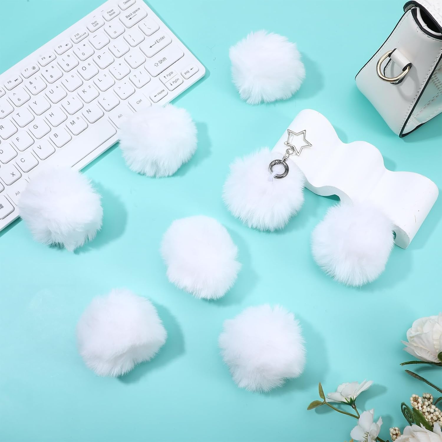 8 Pcs Extra Large Pom Poms for Crafts XLarge White Faux Hat Pompom Round Fluffy Pompoms for Beanies Shoes Garment Hair Pins Earrings Necklace Charm Christmas Valentine's Day Wedding Accessories