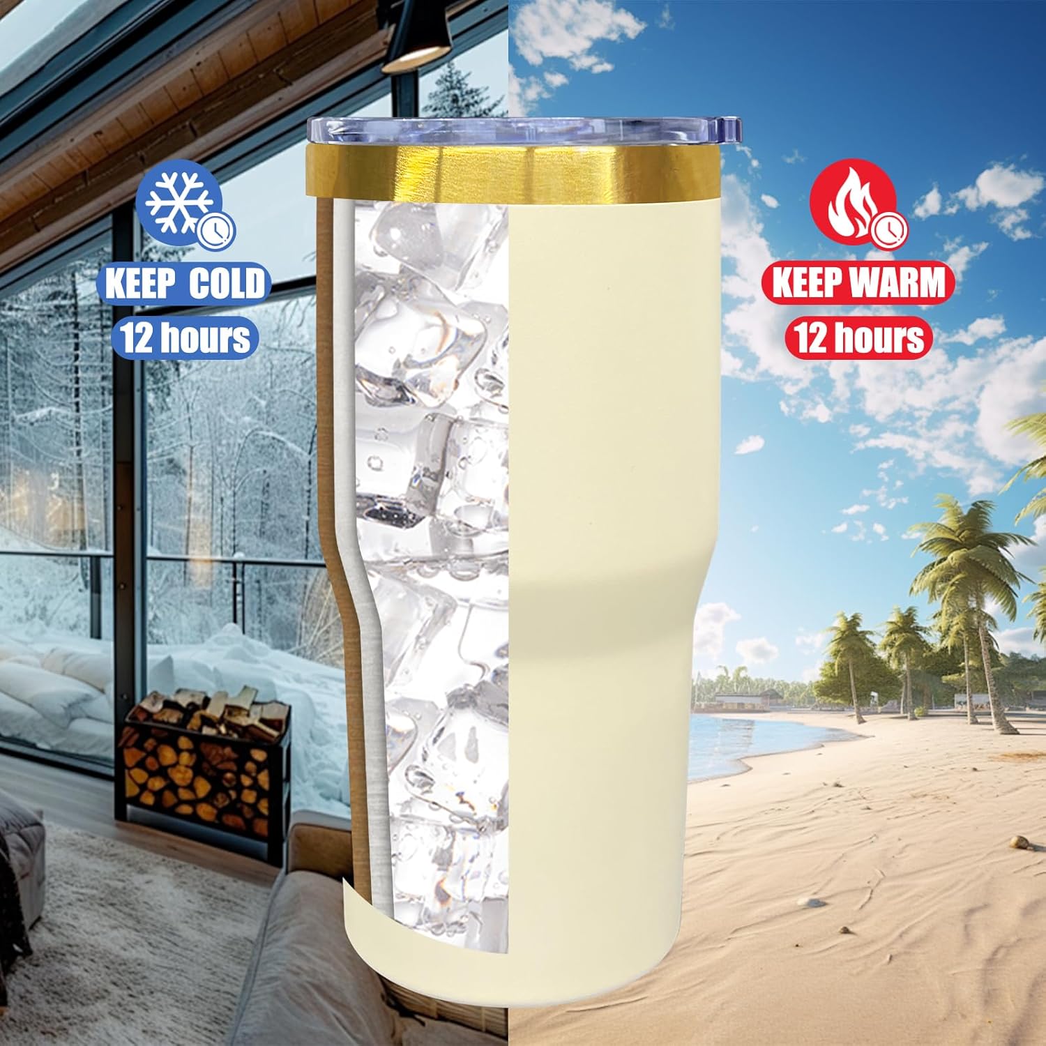 20 oz Tumbler Stainless Steel Tumbler with Lid and Straw, Double Wall Vacuum Insulated Travel Coffee Mug for Laser Engrave, Powder Coated Cups for Hot and Cold Drinks (Cream,1 pack) - Image 4