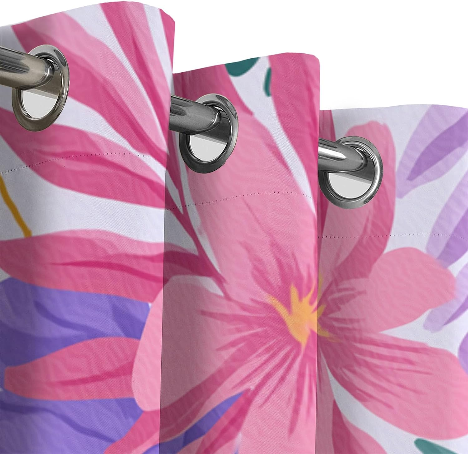 Light Purple Cute Flowers and Leaves Blackout Curtains 2 Panels Set Tropical Plants Grommet Curtain Thermal Insulated Window Drapes Treatments for Farmhouse Living Room Bedroom 52 X 63 Inch