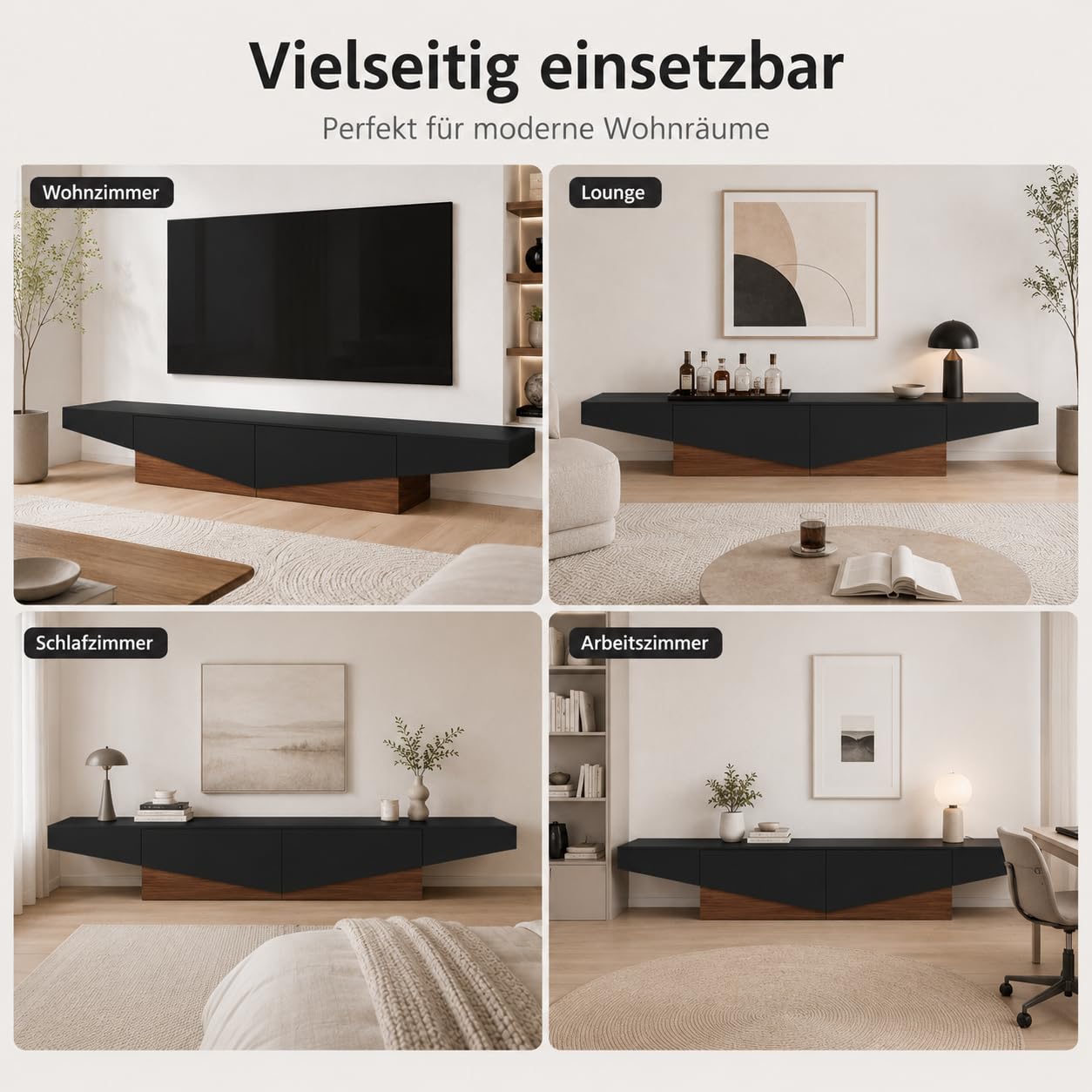 Caldion Modernes TV-Lowboard TV-Schrank mit 2 Schubladen Fernsehtisch mit Tischplatte Fernsehschrank TV-Ständer für Wohnzimmer Schlafzimmer MDF Braun und schwarz 200x40x30cm