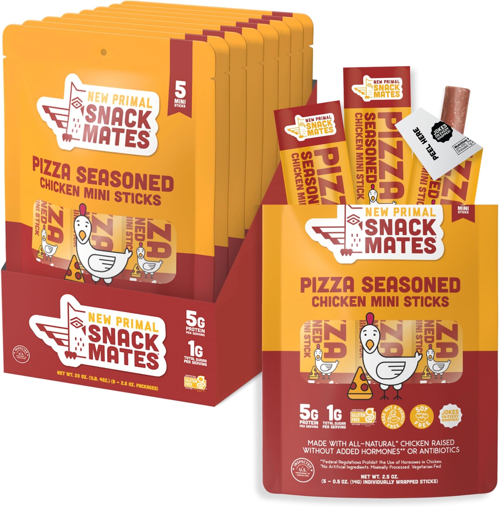 New Primal Snack Mates Pepperoni Pizza Chicken Mini Meat Sticks, 40 Count