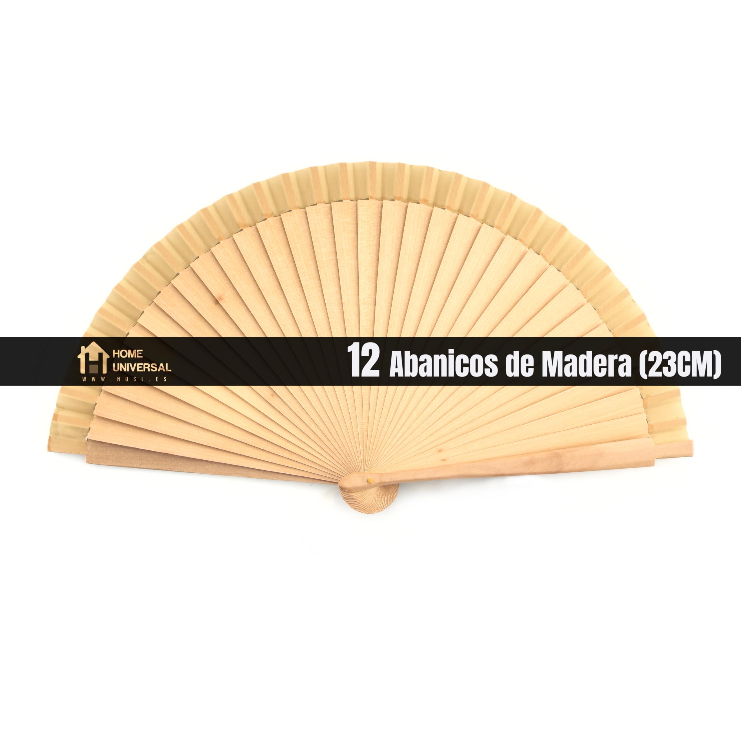 H.U.S.L® Pack 12 unds Abanicos Madera Españoles con Tela Lisa 23cm, Detalles para los Invitados, Regalos de Boda, Fiestas, Comuniones y Otros Eventos (Beige_(23cm_12Unidades))