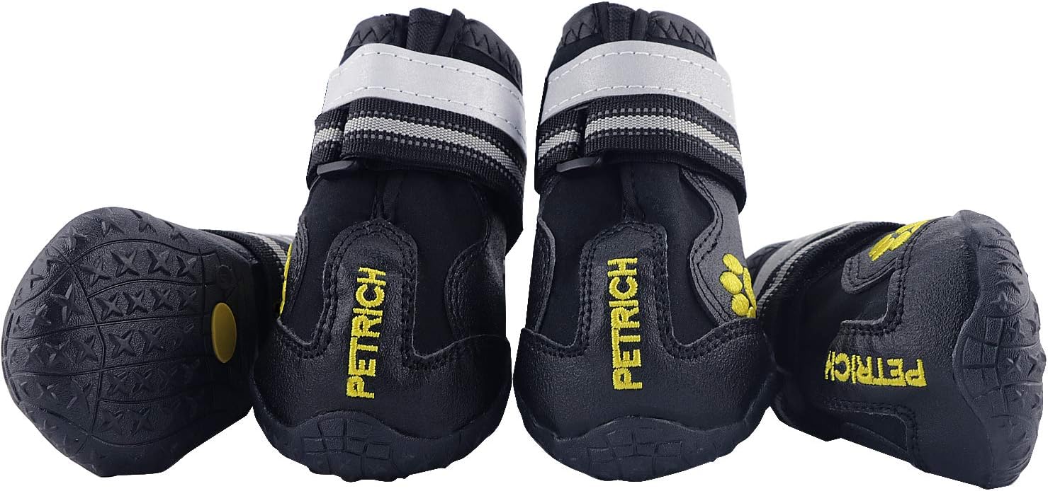 CEESC Dog Boots Waterproof Shoes for Medium Large Dogs with Adjustable Reflective Straps Rugged Anti-Slip Sole Black 4PCS (Size 6：2.95" × 2.52"(L*W), Black)