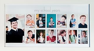 Green Pollywog School Years Picture Day Collage Frame | White | K-12 Photo Display | Elegant Natural Wood Graduation Frame