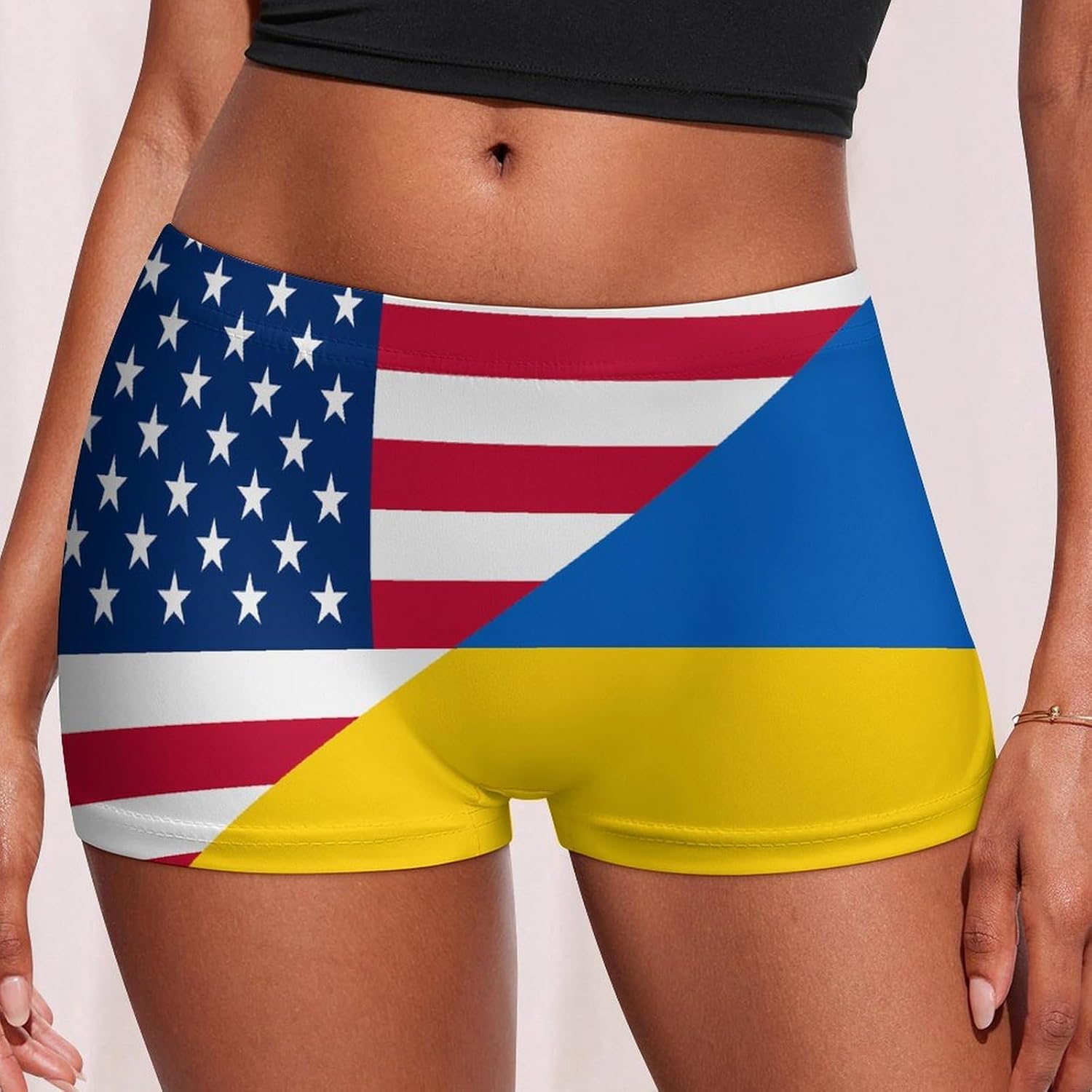 Ukraine & U.S. Flag Funny Women's Boxer Briefs Breathable Underpants Trunks Stretch Underwear