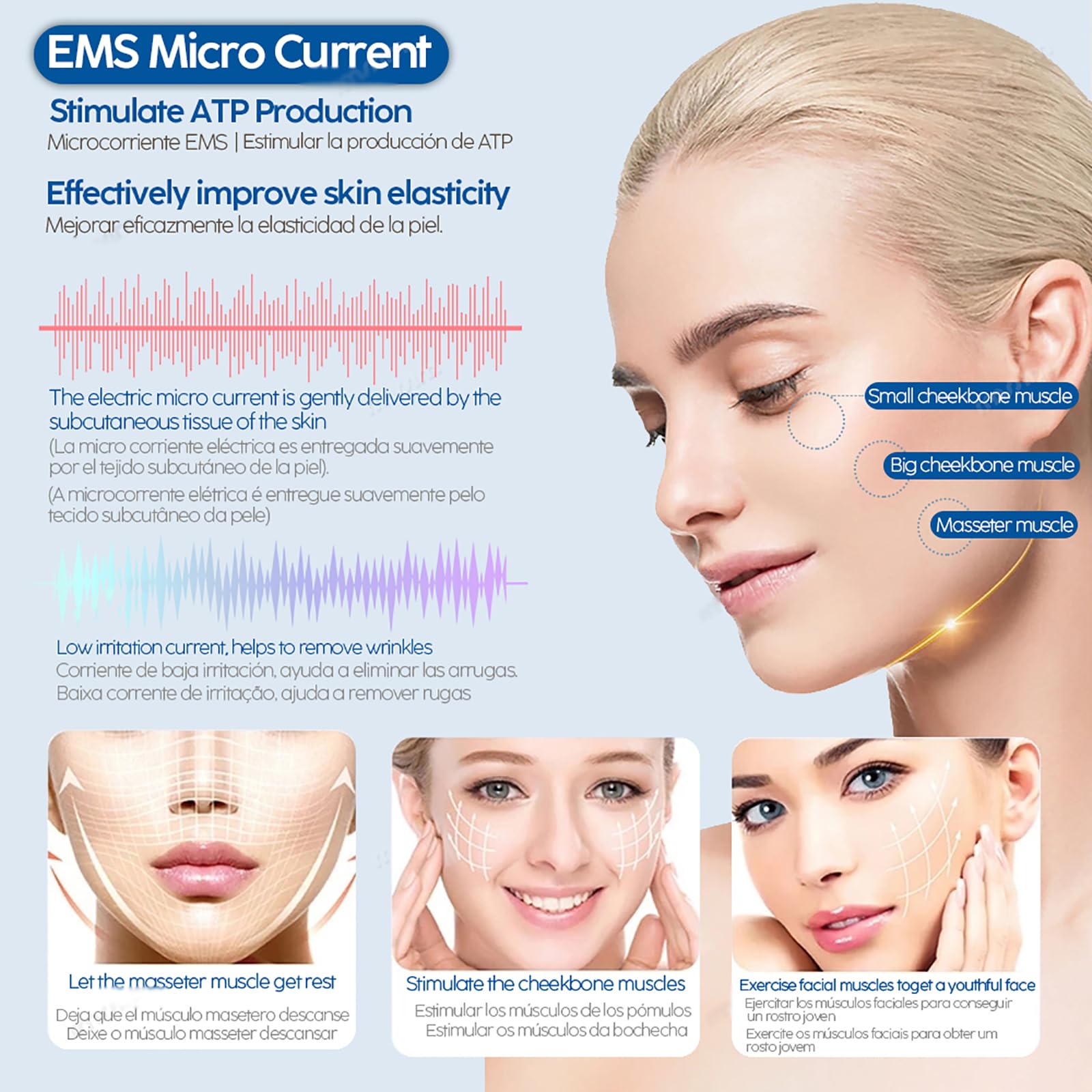 Dispositivo Eléctrico Para Adelgazar Facial En Forma De V, Máquina Reductora De Papada, 6 Modos Y 6 Niveles De Intensidad Ajustable, Perfil Compacto Y Aprieta El Músculo Facial, Para Piel Suelta