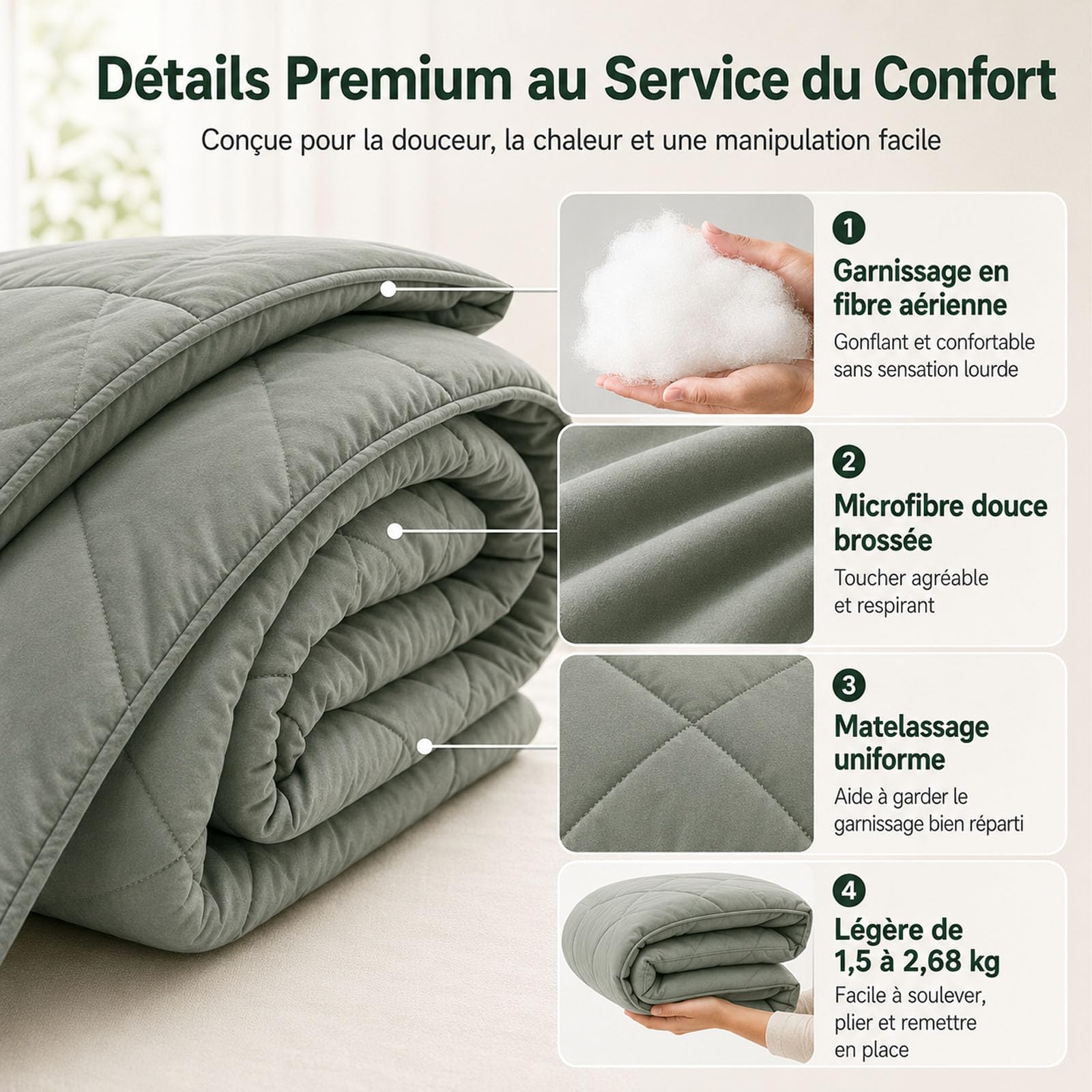 Couette Easy Sleep 2 en 1 sans Housse with 2 Pillowcases，Gris：140 x 200 cm