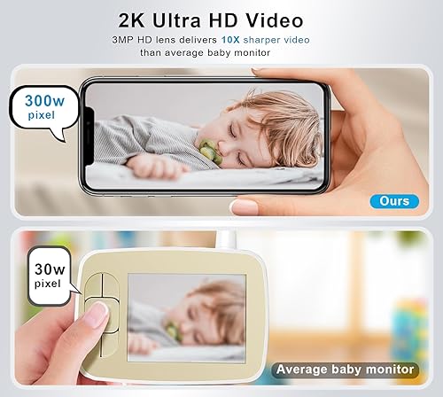 Miniatura 3 de OJR Monitor de bebé de video HD 2K con cámara y audio, monitor de bebé WiFi 2.4G y 5G para teléfono inteligente, llamadas de un solo toque, visión