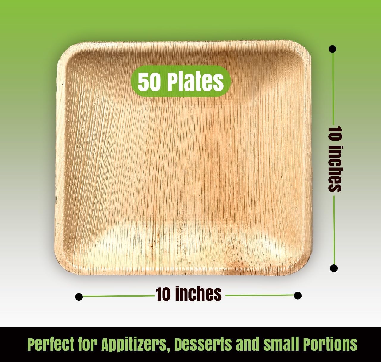 Palm Leaf Plates 10 Inch (50-Pack), Square Bamboo Plates Disposable, Heavy Duty Compostable & Biodegradable Wooden Plates for Party, Catering Events, Weddings, & Dinnerware - Image 2