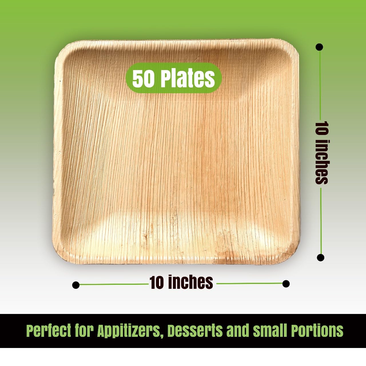 Plato de bambú desechable (juego de platos cuadrados de 10 pulgadas (50 piezas)